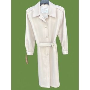 Vintage London Fog Maincoats Ladies Belted Beige Overcoat Size 14 Petite A+